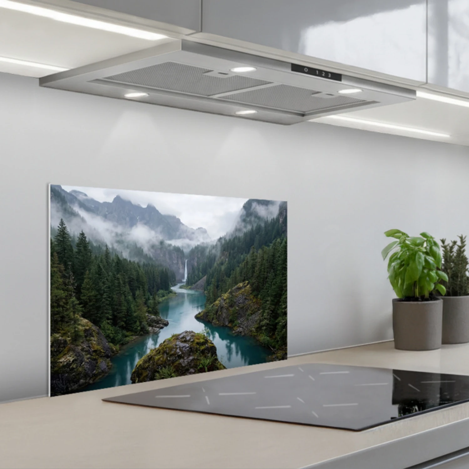 Waterval - Bomen - Bergen keuken achterwand spatscherm klein -3d_schuin