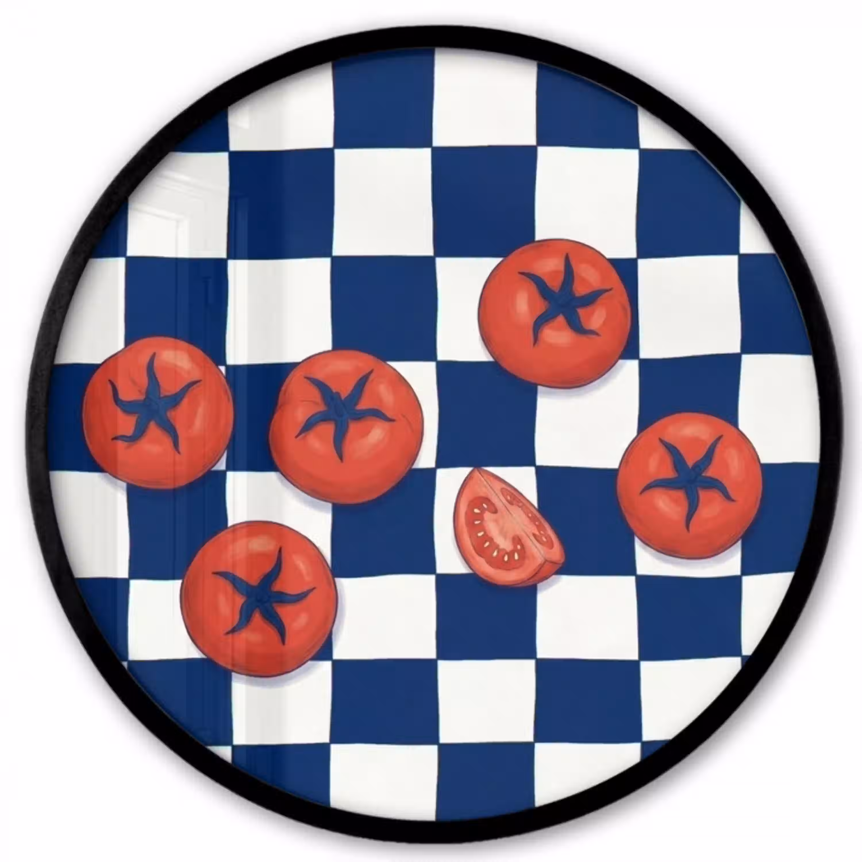 Eten - Tomaten - Keuken - Illustratie - Rood-Blauw Fotolijst rond zonder passe partout klein -3d