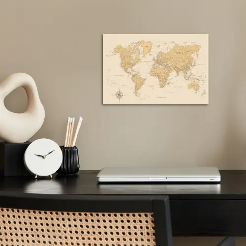 Wereldkaart - Realistisch - Beige poster papier klein -sfeer1