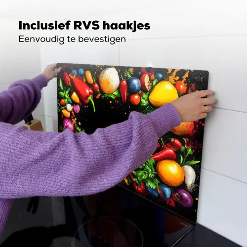 Groente - Graffiti - Kleurrijk - Koken - Abstract Inductie beschemer met haakjes klein -ky-ophangen-nl