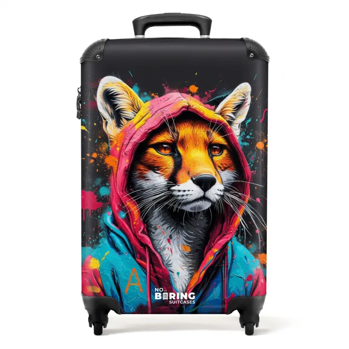 Vos met roze en blauwe jas en verfspetters NBS - Handbagage koffer - Unisex middel -productfoto_recht