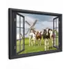 Uitzicht op Koeien en Windmolen Tuinposter op houten frame 2 cm dik klein -3d