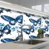 Blauw - Vlinders - Bloemen - Wit keuken achterwand 2 middel 871 -3d_schuin