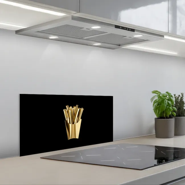 Friet - Goud - Chrome - Eten keuken achterwand spatscherm klein -3d_schuin