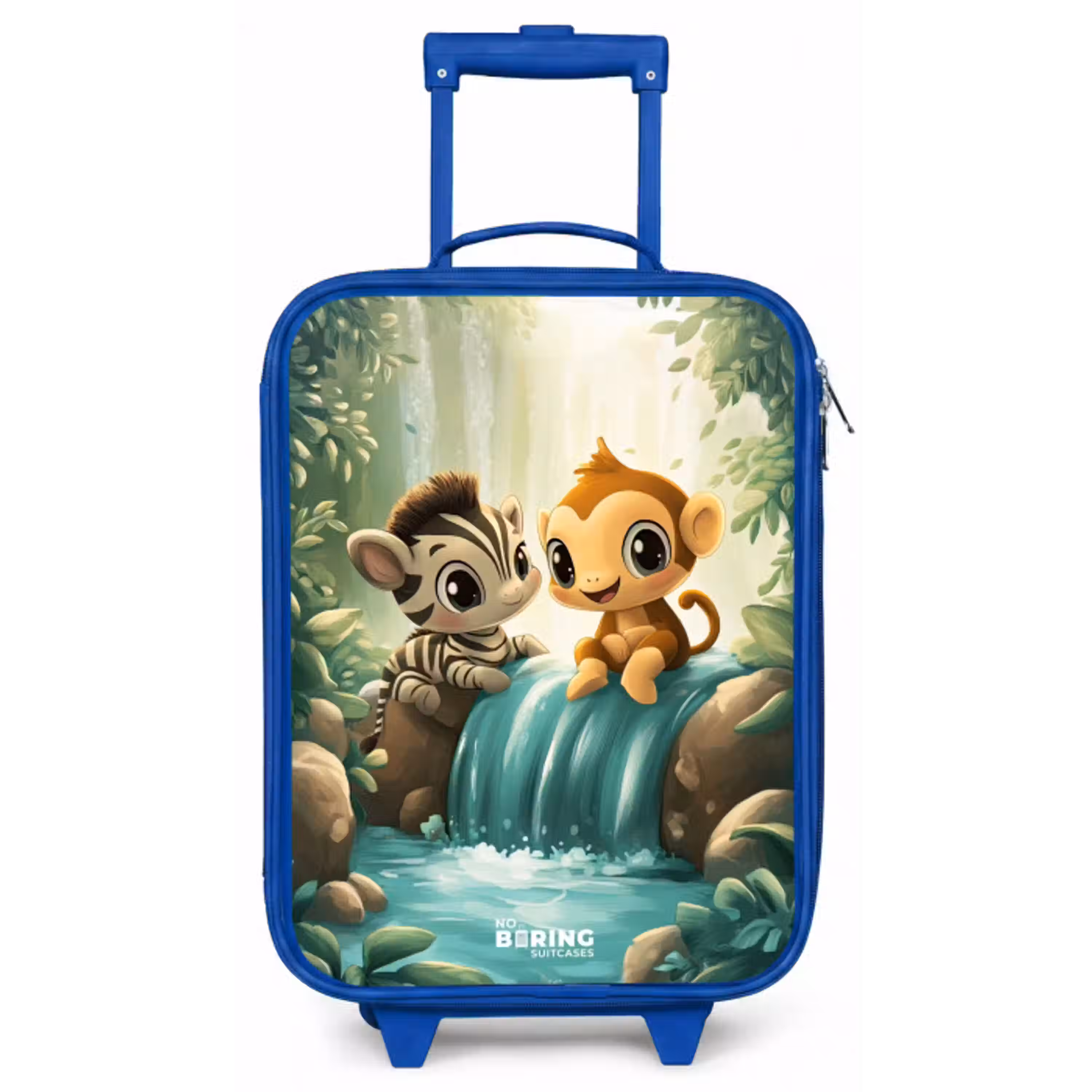 Zebra - Aapje - Waterval - Rotsen Kinderkoffer - Blauw klein -zz3dotto