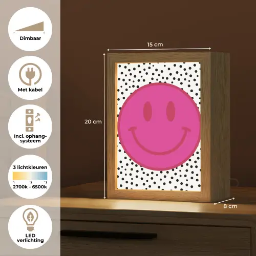 Smiley - Roze - Stippen Light Box met kabel (Kinderlampje) klein -USP_NL