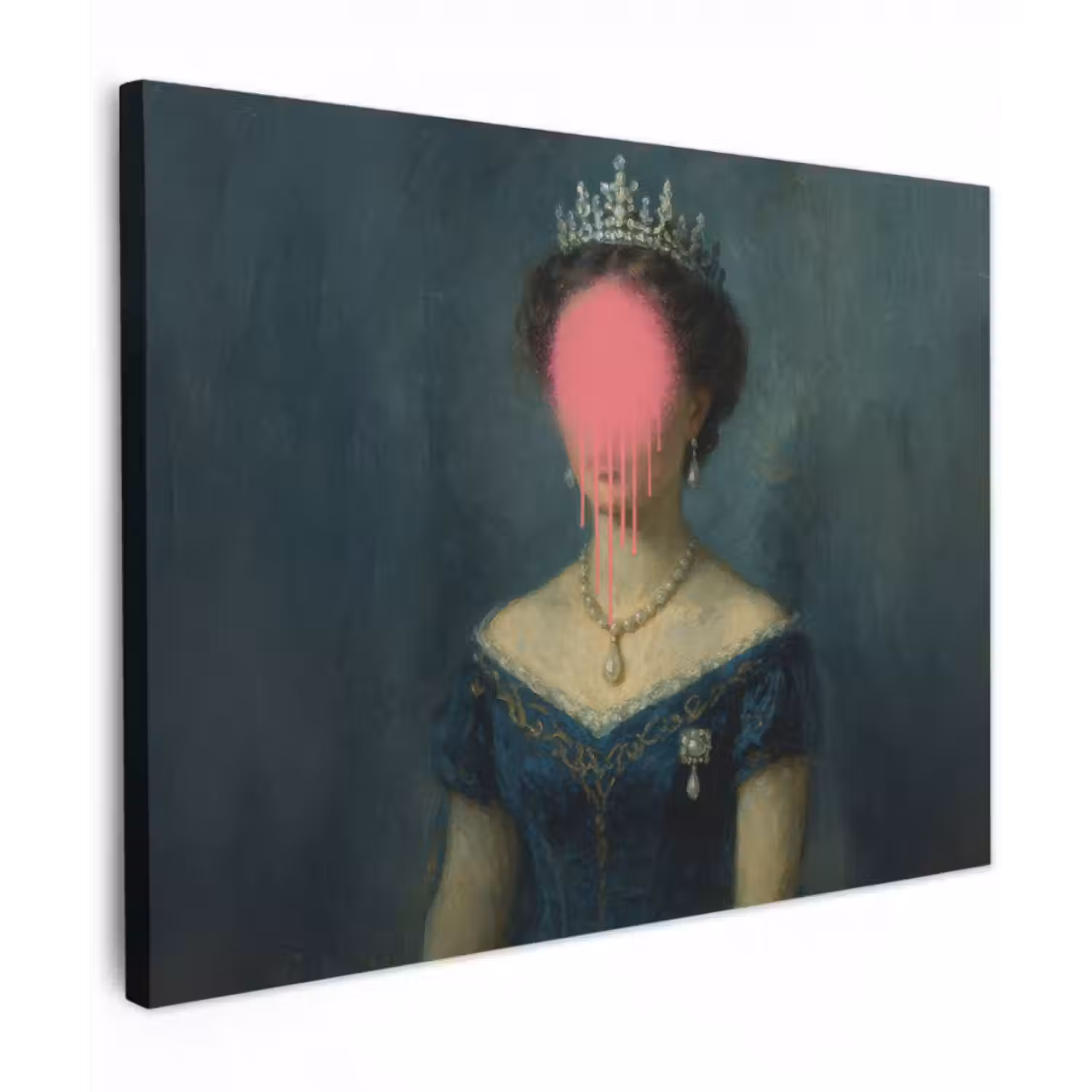 Canvas schilderij - Kroon - Roze druipend verf - Portret