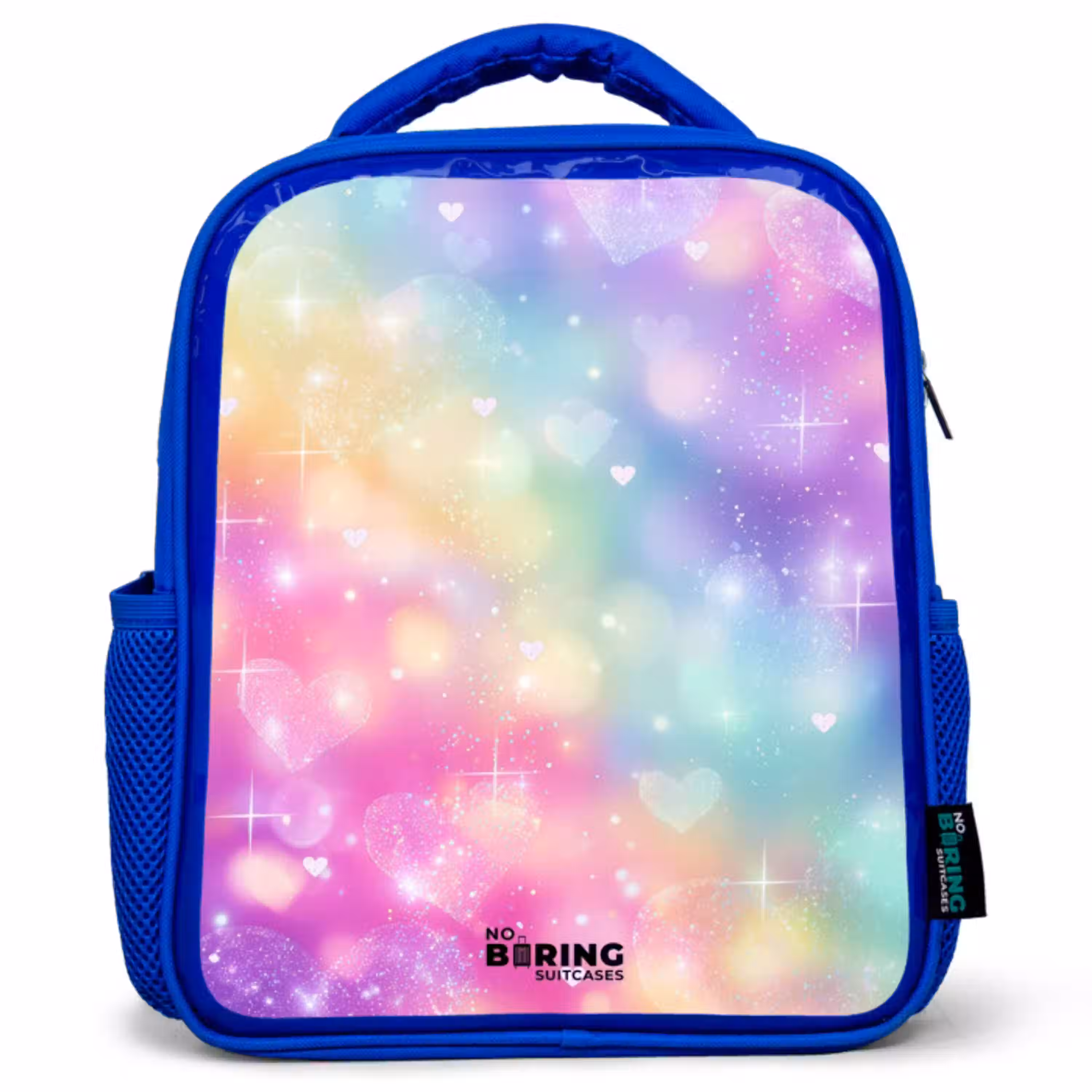 Licht - Regenboog - Hartjes Kinderrugzak - Blauw middel -3d