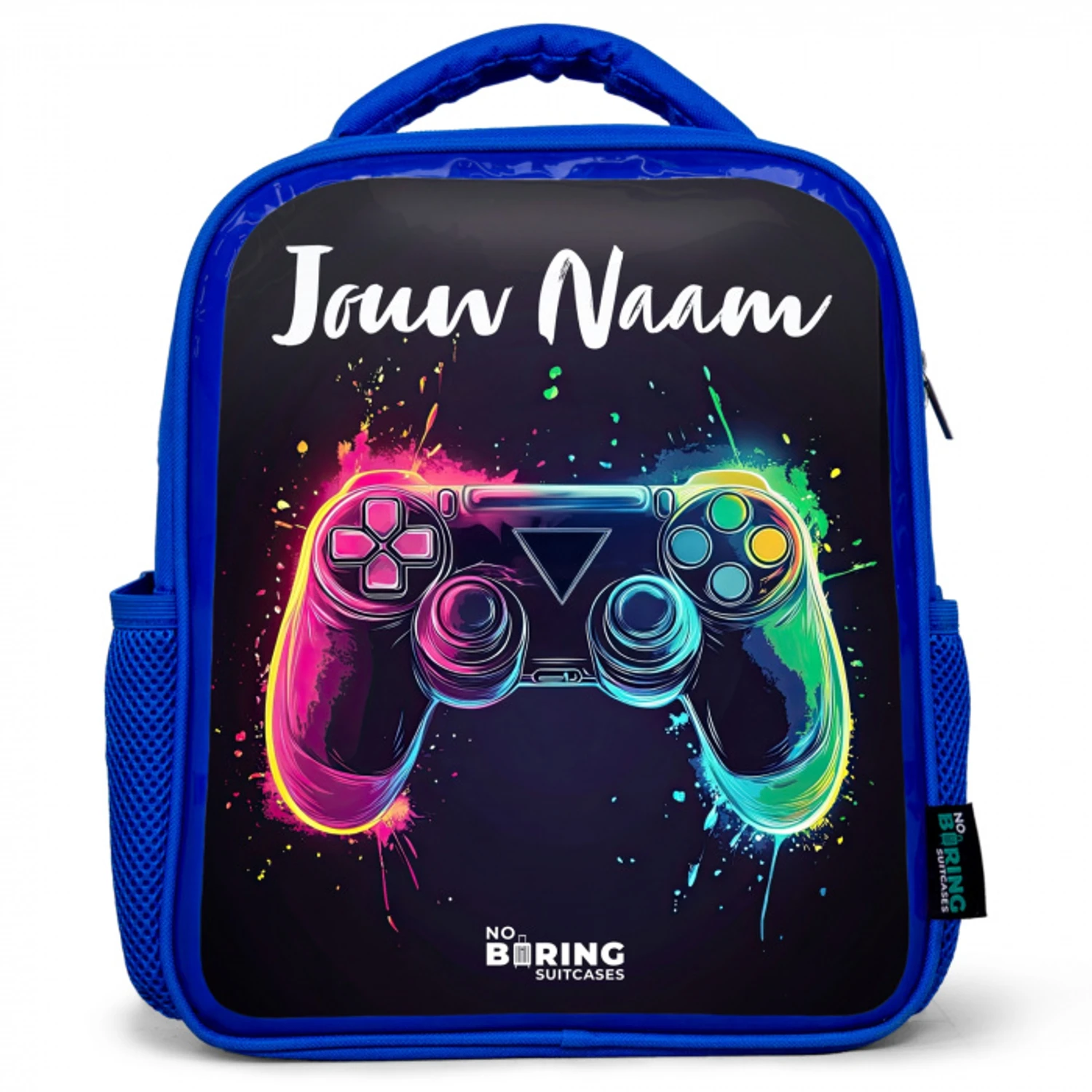 Neon - Controller - Verfspatten - Game Kinderrugzak - Blauw middel -3d
