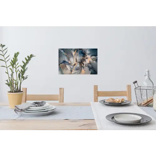 Marmer - Grijs - Blauw - Luxe - Goud Muursticker klein -eettafel