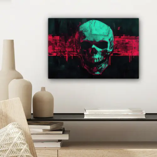Schedel - Cyberpunk - Neon Rood canvas 2cm klein -sfeer6
