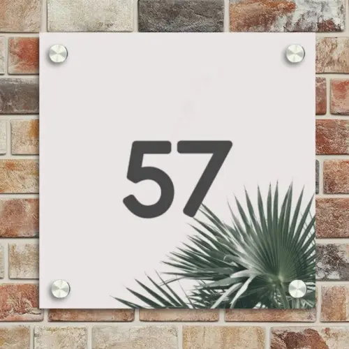 Lichtroze met palmblad - Traditioneel Naambord Vierkant klein -sfeer2