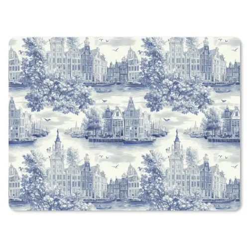 Huizen - Bomen - Water - Vogels - Blauw muismat rubber klein 262 -3d