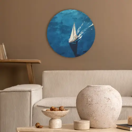Zeilboot - Water - Abstract - Schaduw Akoestische PET Vilt - Rond klein -sfeer1