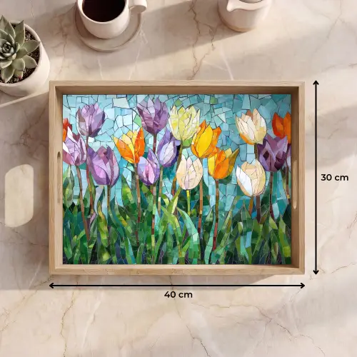 Mozaïek - Veld - Tulpen - Kleurrijk Dienblad Rechthoek middel -USP_Formaat