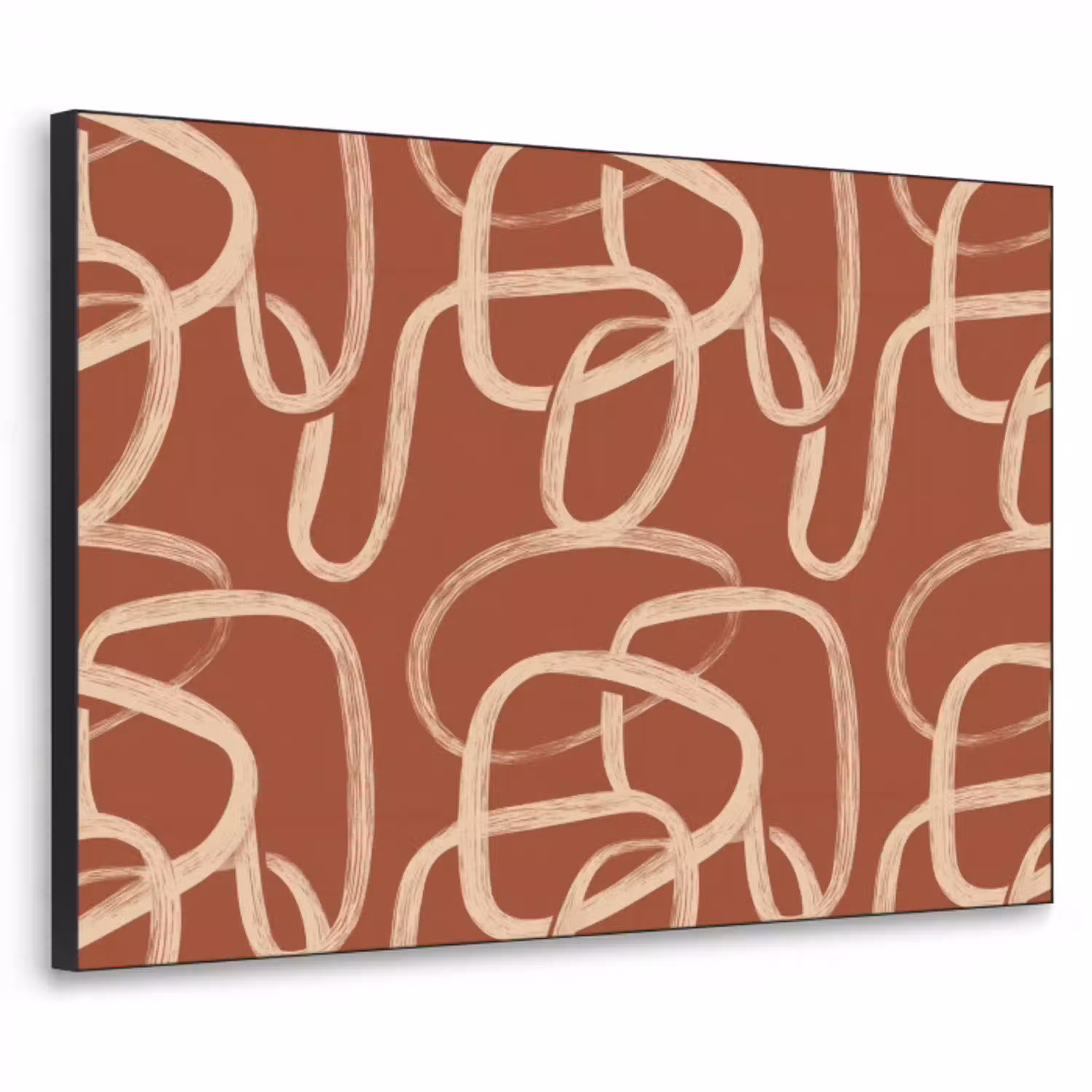 Lijnen - Abstract - Organisch - Terracotta - Crème Textielframe zwart klein 947 -3d