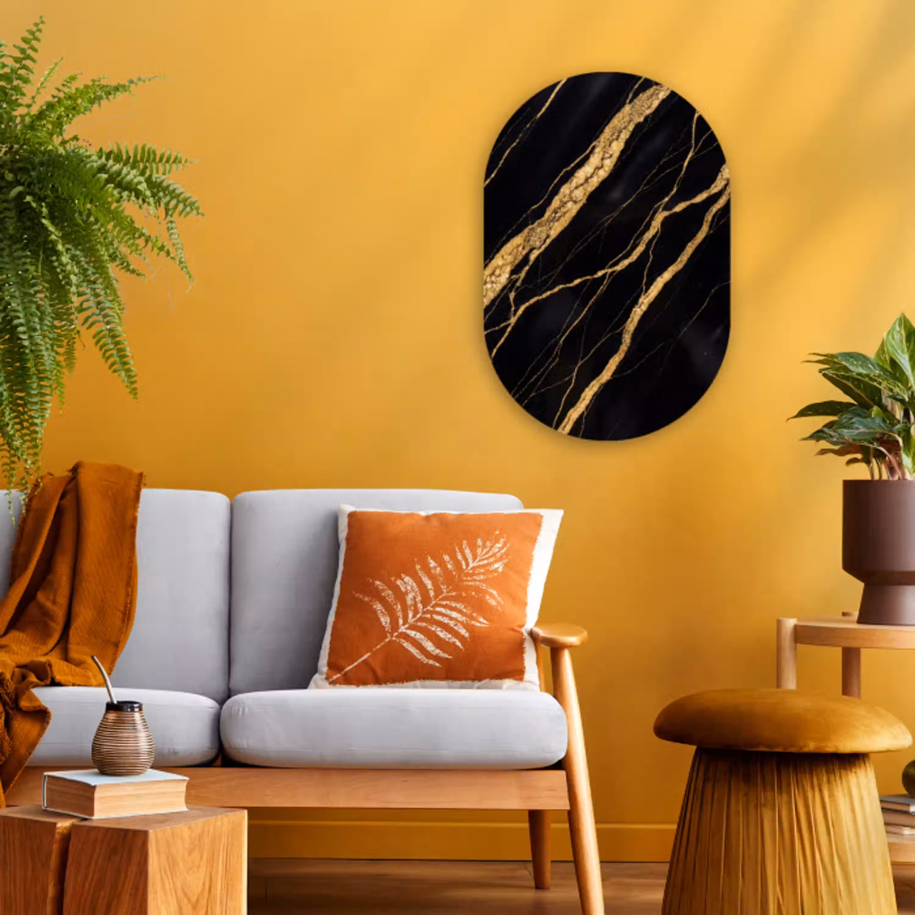 Marmer - Goud - Textuur - Abstract - Zwart Wandcirkel Ovaal Forex klein -sfeer4