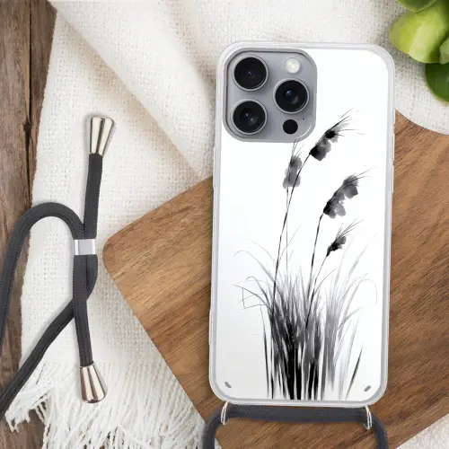 Minimalistisch - Stelen - Wit Hoesje iPhone 16 Pro Max met koord klein -sfeer4