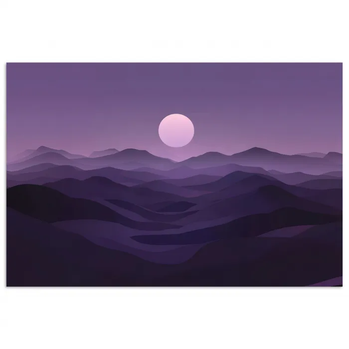 Heuvels - Paars - Mist - Zon poster papier klein -3d
