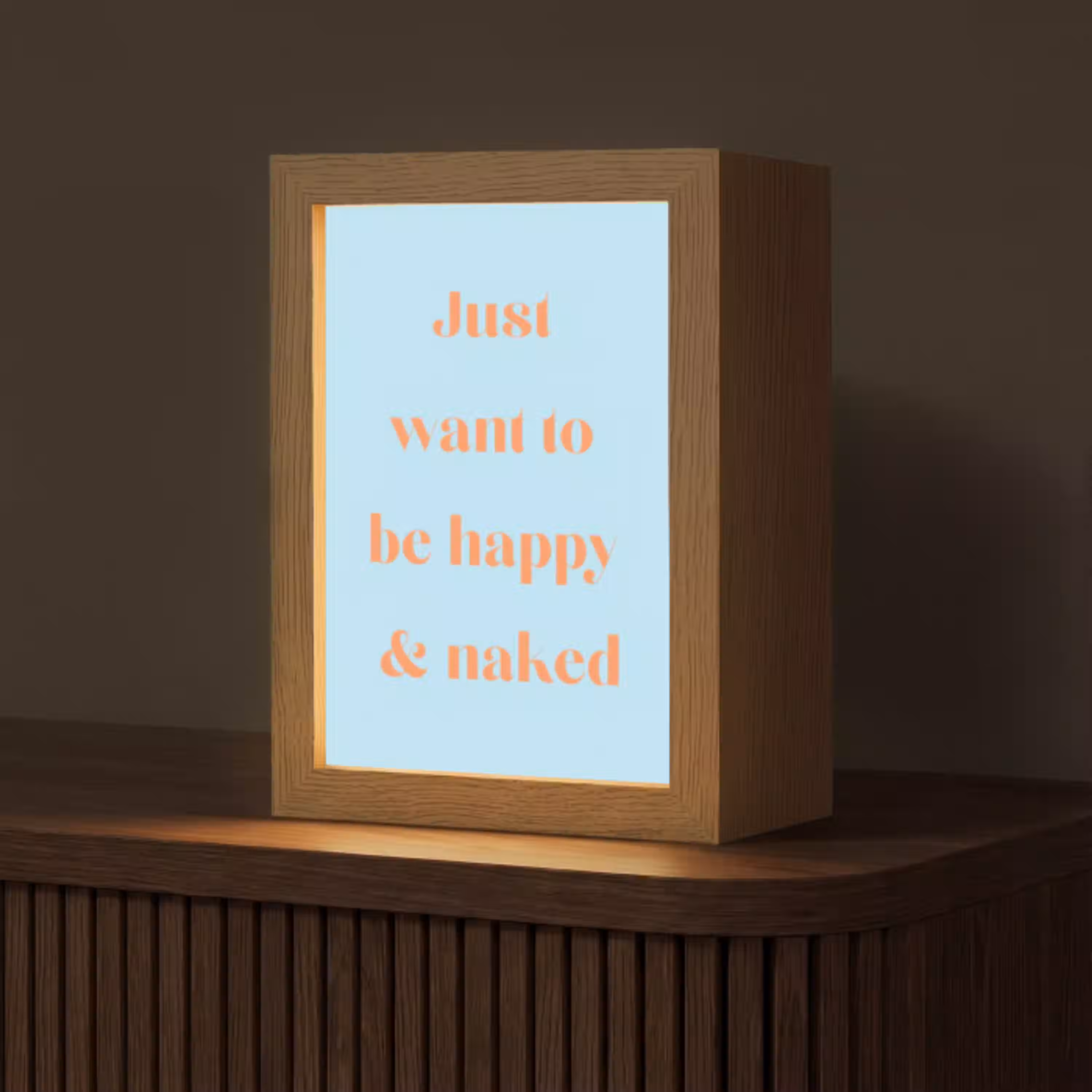 Blauw - Oranje - Just want to be happy & naked Light Box met kabel (Tafellamp) klein -z3d_website