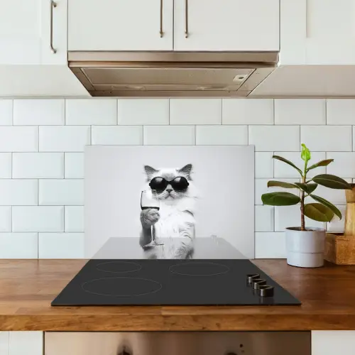 Kat - Zonnebril - Wijnglas - Langharig keuken achterwand spatscherm klein -sfeer2