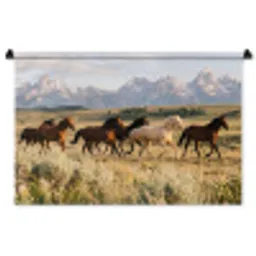 Paarden - Kudde - Bergen - Vrijheid - Wild Wandkleed katoen middel -zz3d