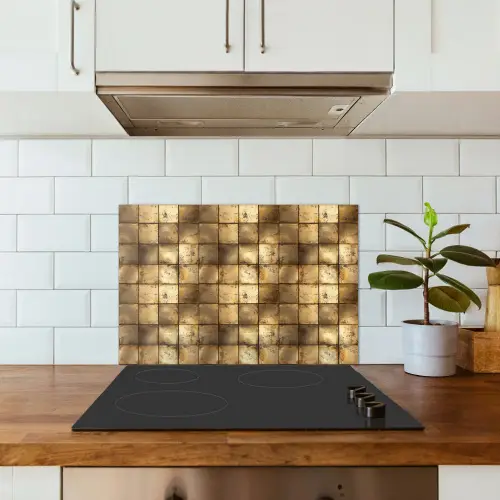 Geometrisch - Tegels - Goud keuken achterwand spatscherm klein 900 -sfeer2