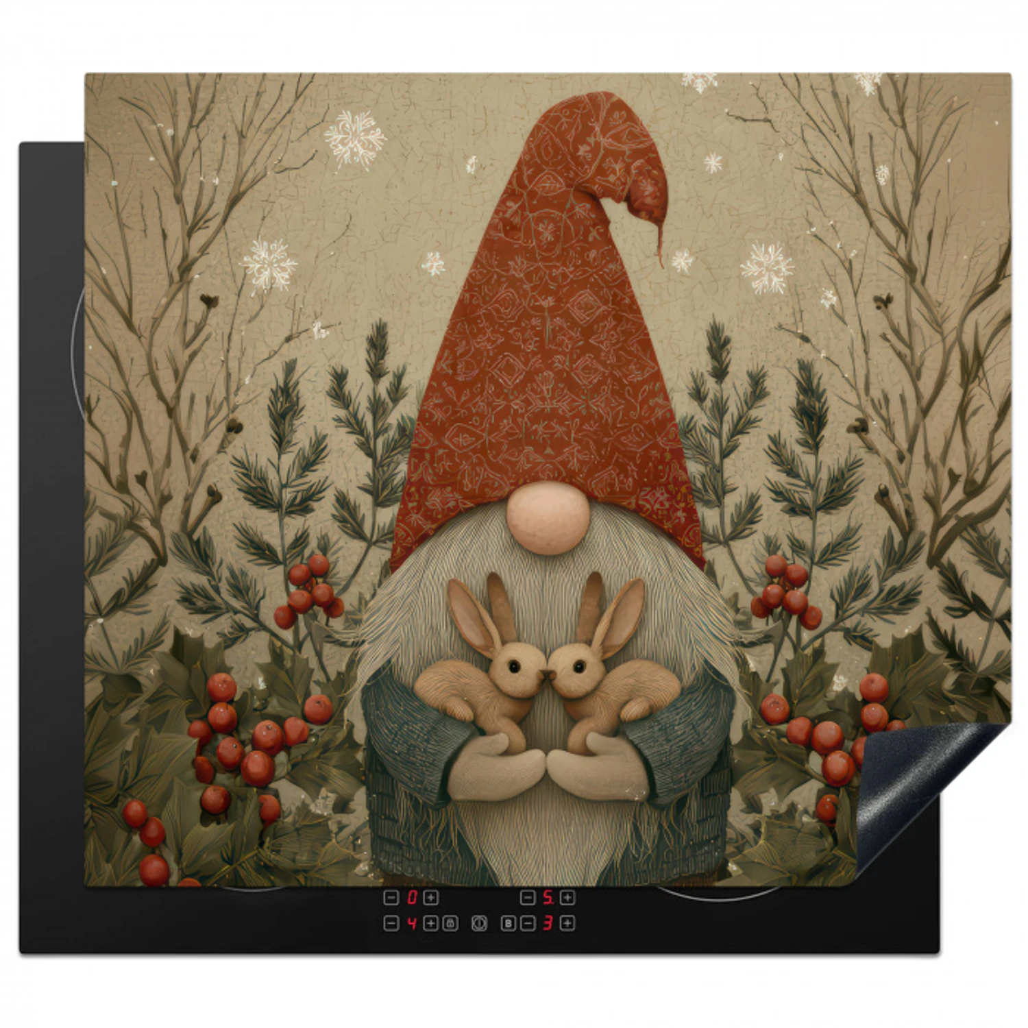 Kerstgnome - Konijntjes - Kleurrijk Inductie beschermer vinyl 3mm middel -3d