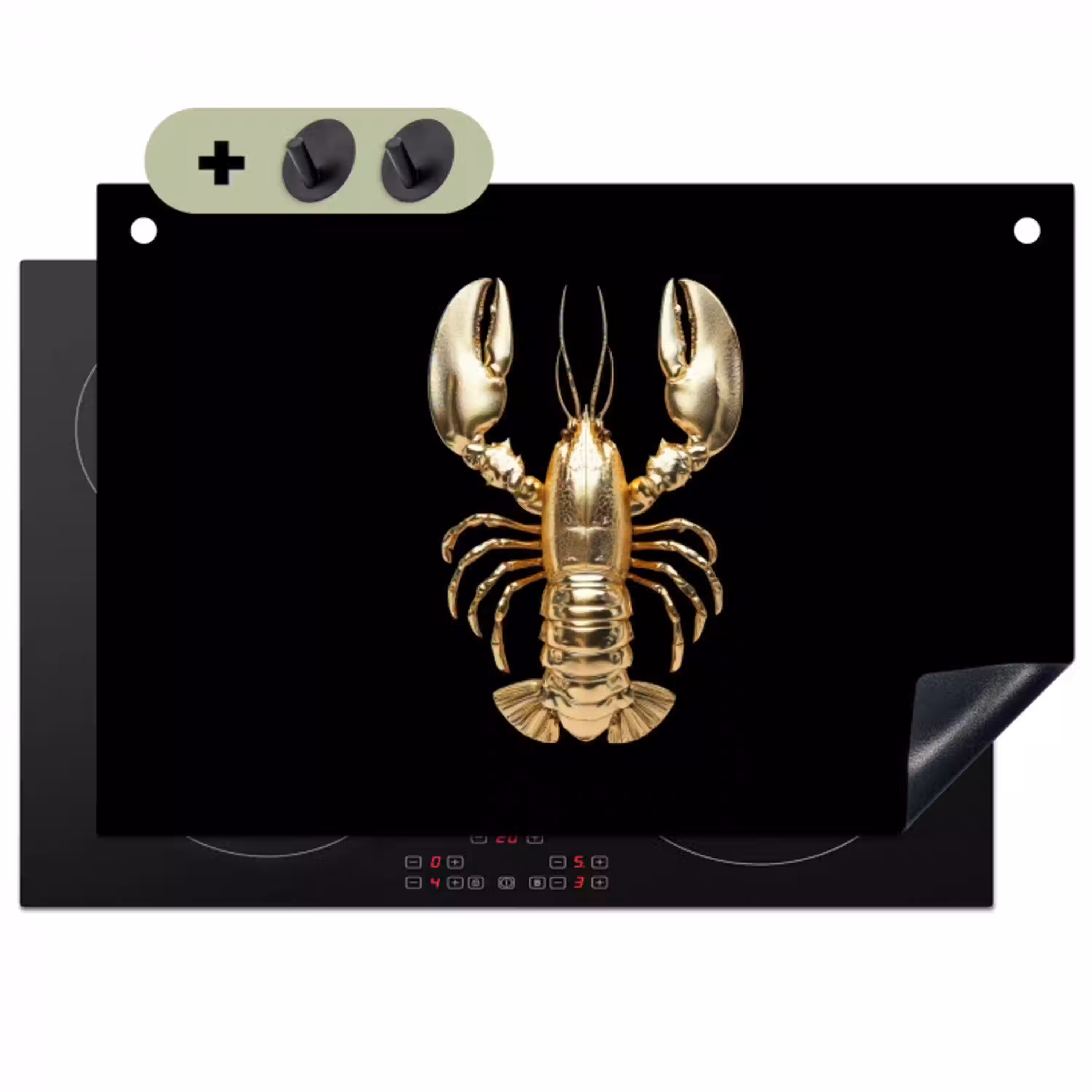 Kreeft - Goud - Textuur - Zwart Inductie beschemer met haakjes klein -3d