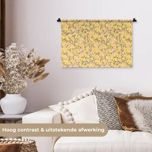 Bloemen - Motief - Geel Wandkleed katoen klein 269 -sfeer1