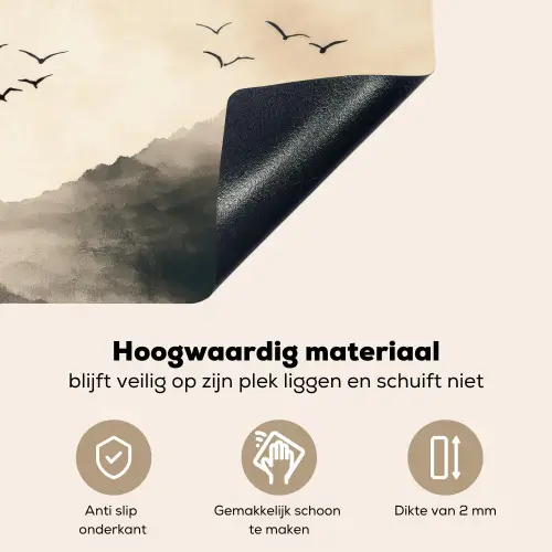Landschap - Japandi - vogel Inductie beschemer met haakjes klein -ky-onderkant-nl