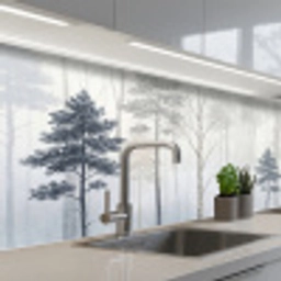 Bos - Bomen - Mist - Natuur - Illustratie - Grijs keuken achterwand 2 middel -3d_schuin
