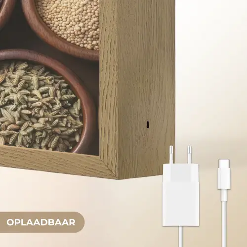 Bakjes - Hout - Kruiden - Kleurrijk Light Box met batterij (Wandlamp) middel -USP_websiteoplaadbaarNL