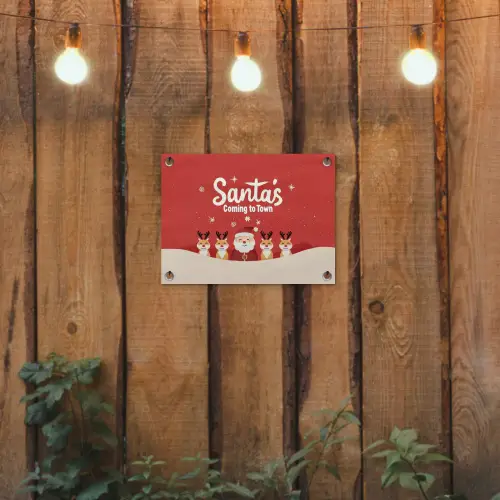 Illustratie - Kerstman - Rendieren - Rood tuinposter los doek klein -sfeer1