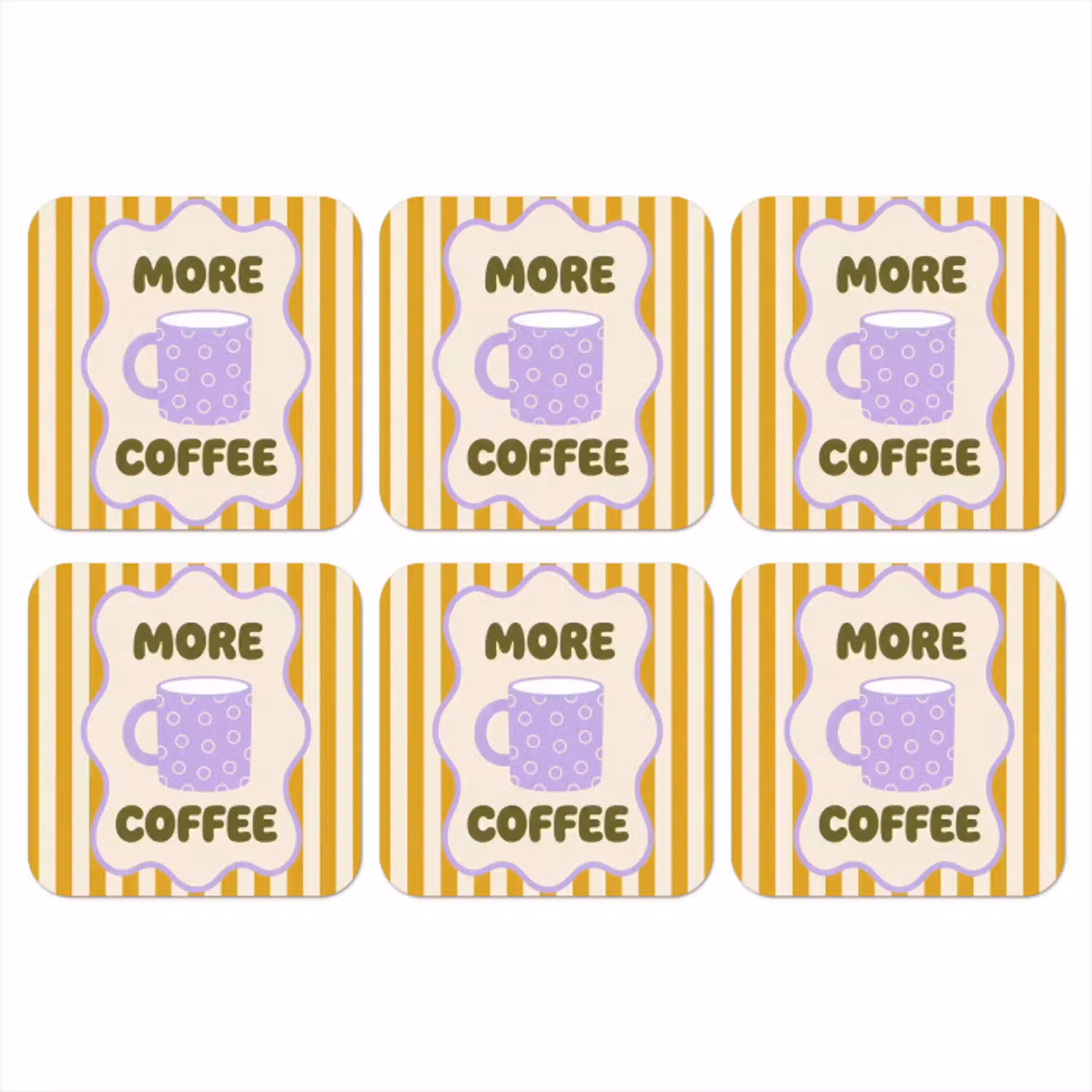 More coffee - Geel - Paars - Strepen - Mok onderzetter kurk middel -3d