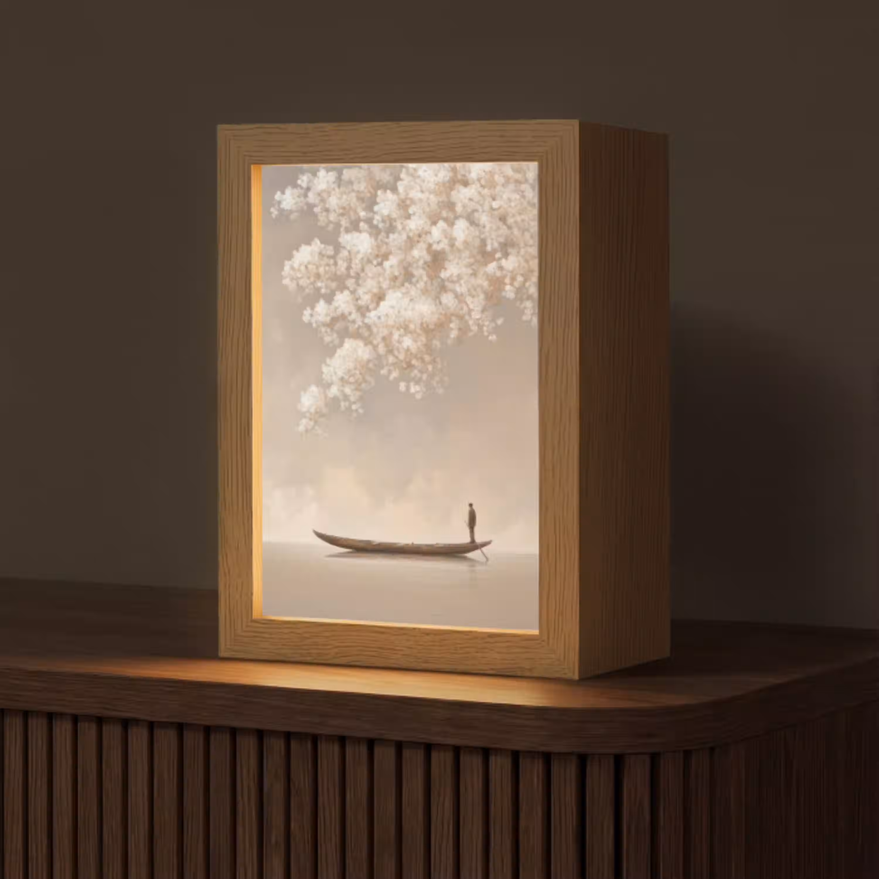 Bloesems - Wit - Boot - Minimalistisch Light Box met kabel (Tafellamp) klein -z3d_website