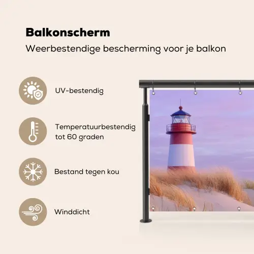 Vuurtoren - Duinen - Zonsondergang Balkonbeschermer Duitsland klein -specs_NL