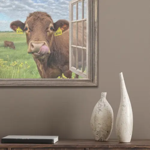 Doorkijk - Koe - Weiland - Landschap - Dieren PET vilt klein -sfeer6_closeup