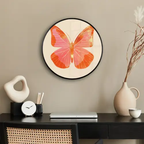 Vlinder - Minimalistisch - Roze Fotolijst rond zonder passe partout klein -sfeer1