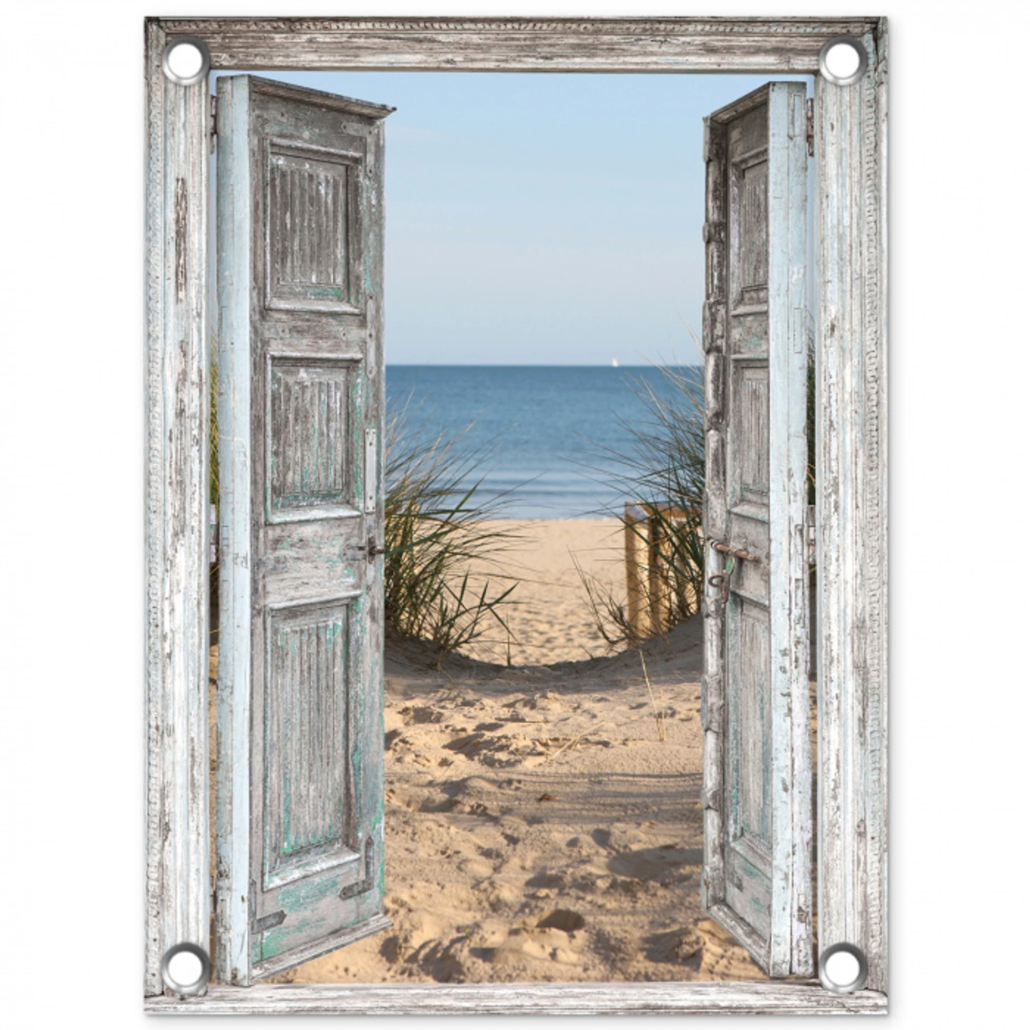 Deur naar de zee tuinposter los doek klein -3d