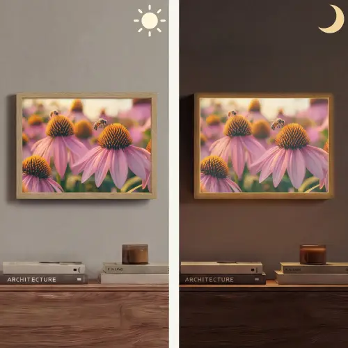 Bloemen - Paars - Bijen Light Box met batterij (Wandlamp) middel -sfeer3