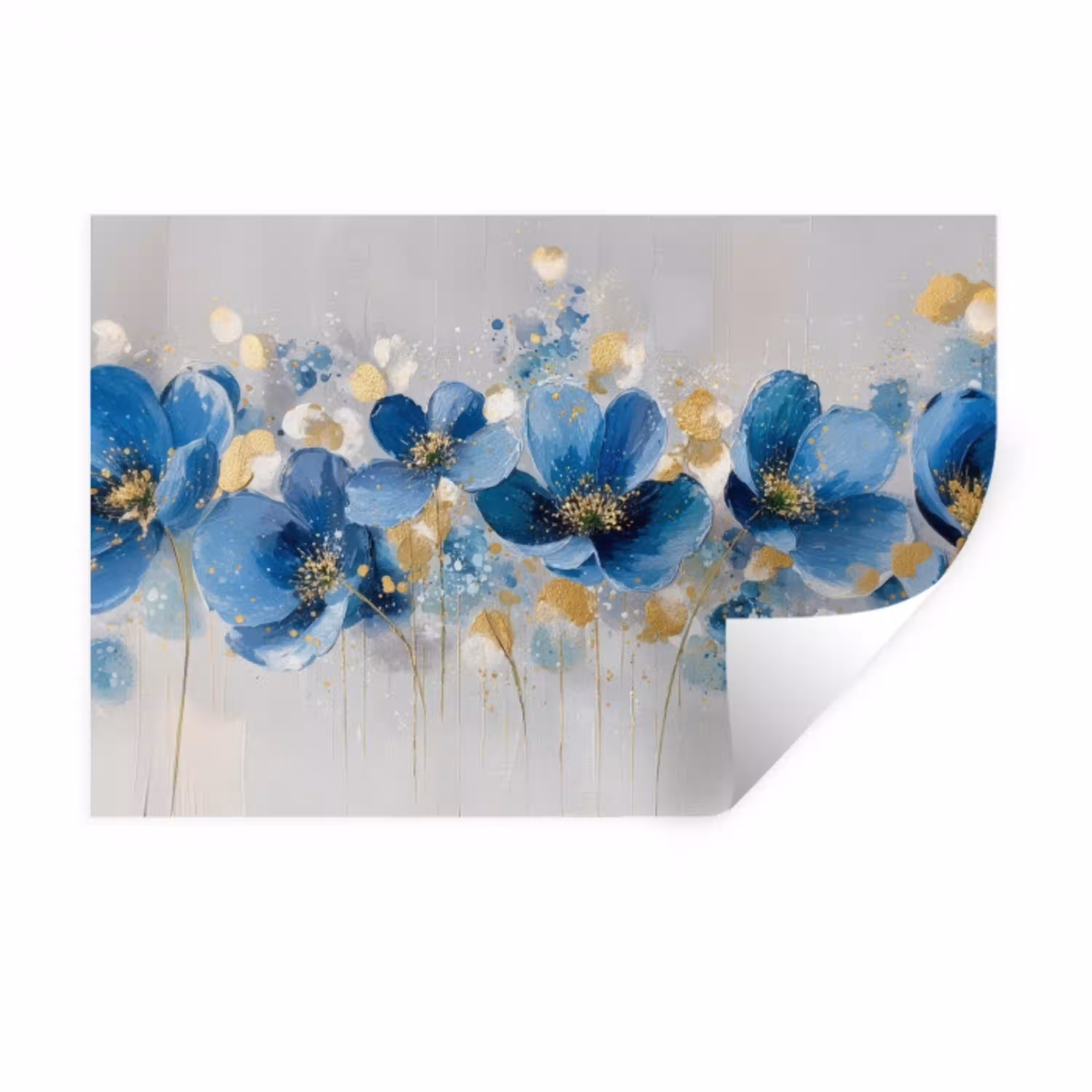 Bloemen - Blauw - Abstract Muursticker klein -3d
