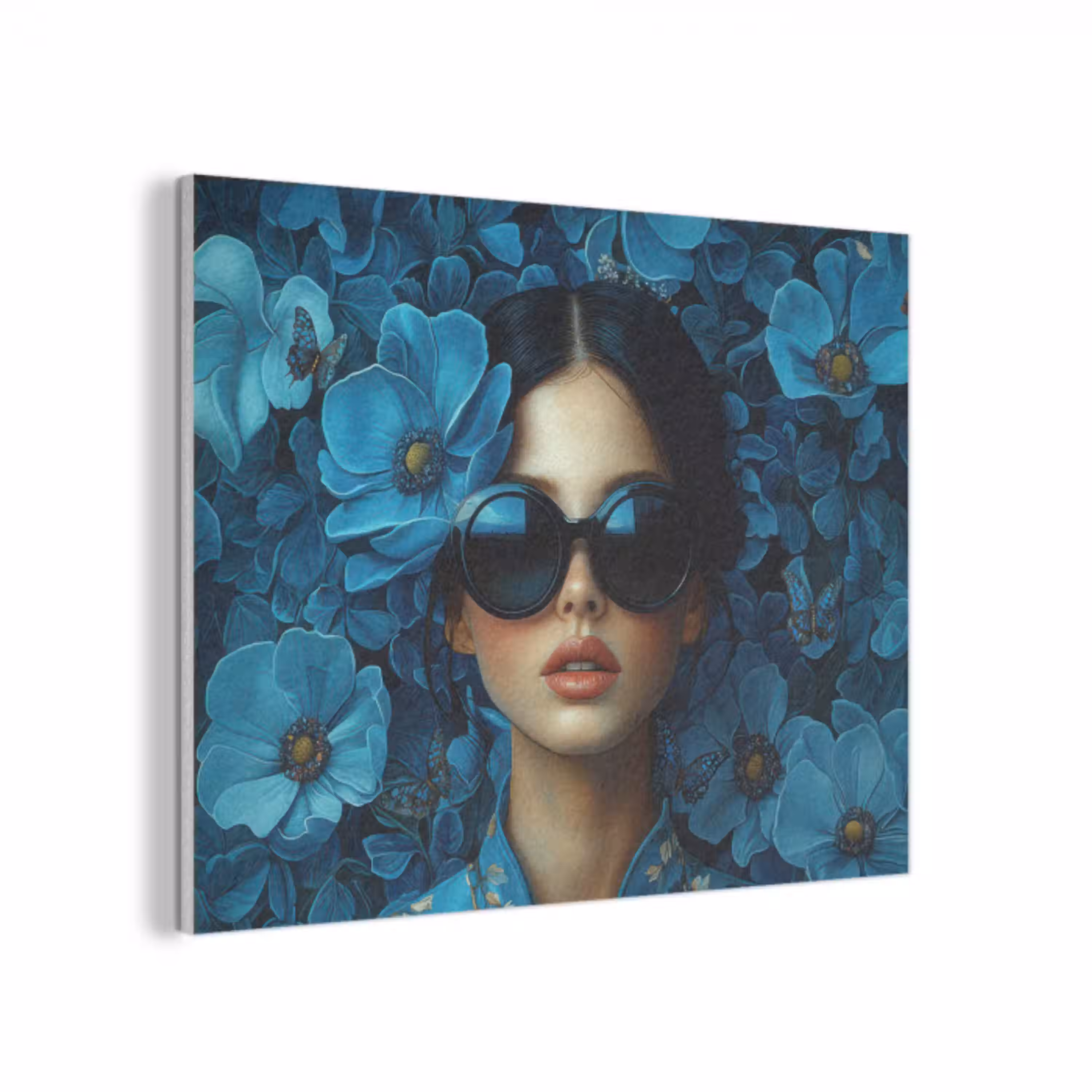 Vrouw - Bloemen - Blauw - Aesthetic - Luxe PET vilt klein -3d