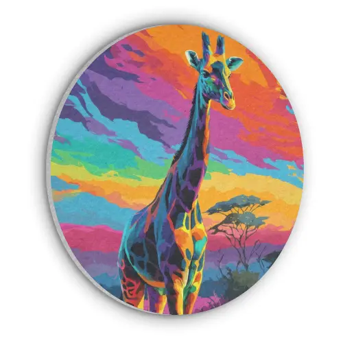 Giraffe - Savanna - Lucht - Gekleurd Akoestische PET Vilt - Rond klein -3d