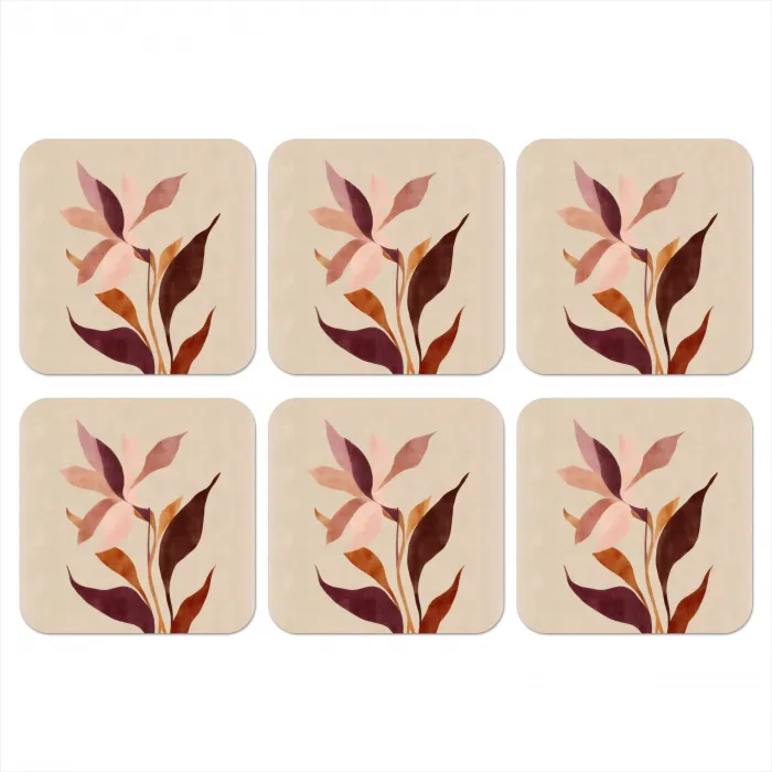 Bloemen - Blaadjes - Minimalistisch - Roze onderzetter kurk middel -3d