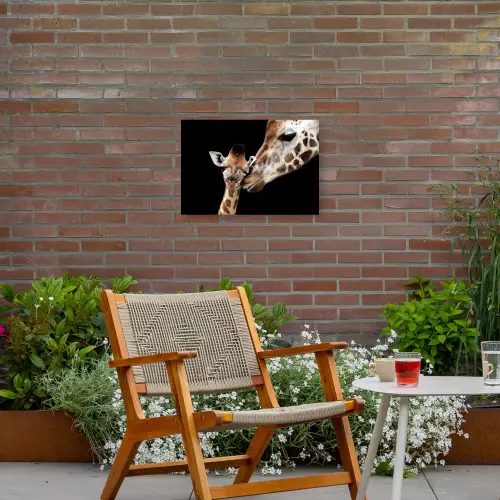 Moederlijke tederheid bij giraffen Tuinposter op houten frame 2 cm dik klein -sfeer3
