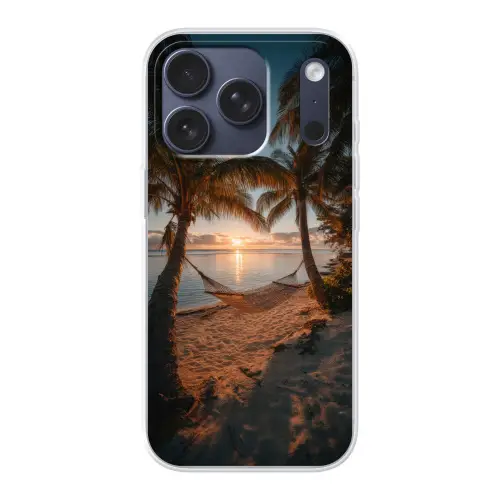 Palmbomen - Hangmat - Strand - Zonsondergang Telefoonhoesje iPhone 17 Pro klein -3d
