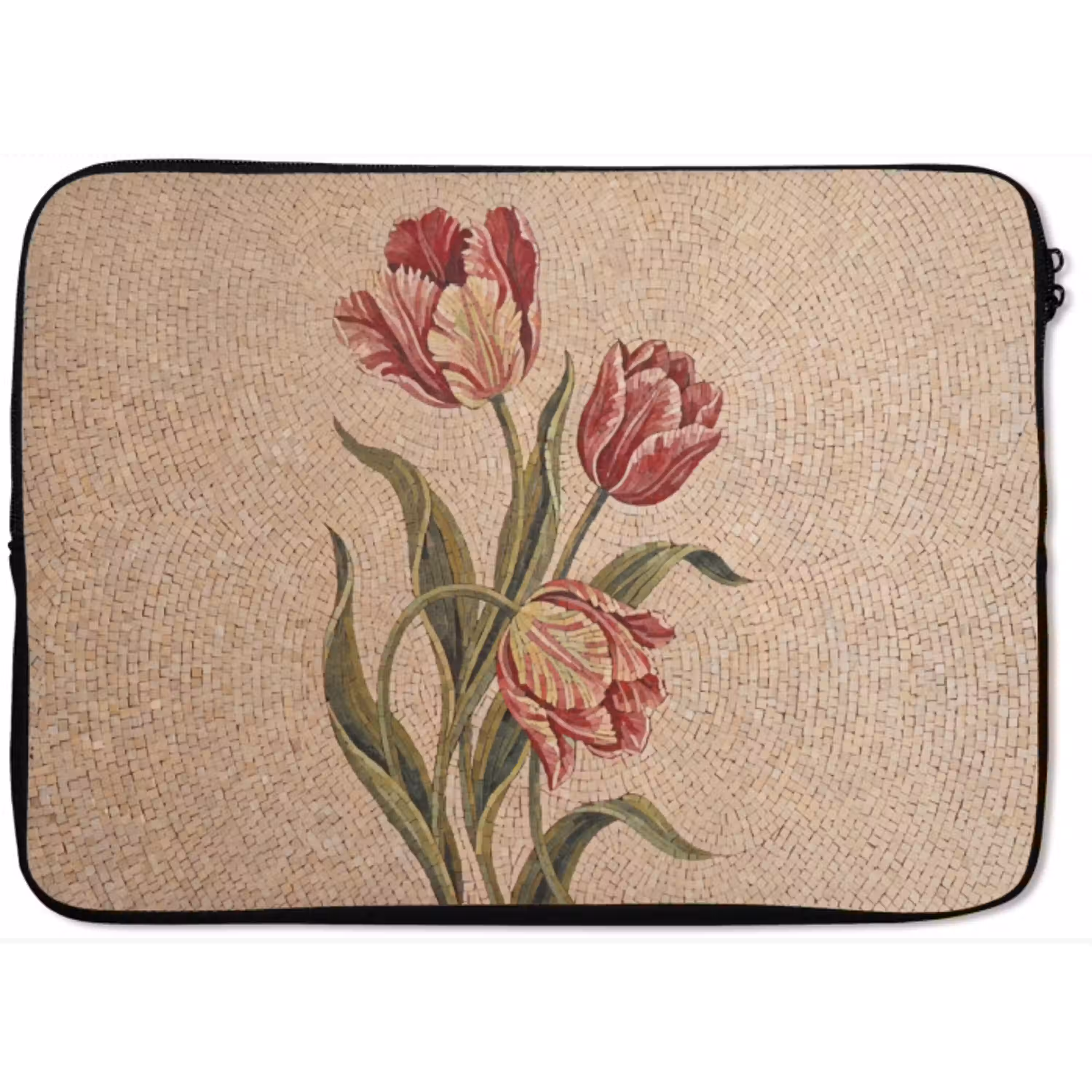 Bloemen - Mozaïek - Rood - Groen - Kunst laptophoes neopreen klein -zkaufland3dotto