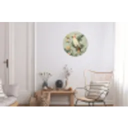Gele kuifkaketoe - paradijsvogelbloemen - Groen Wandcirkel aluminium klein -woonkamer