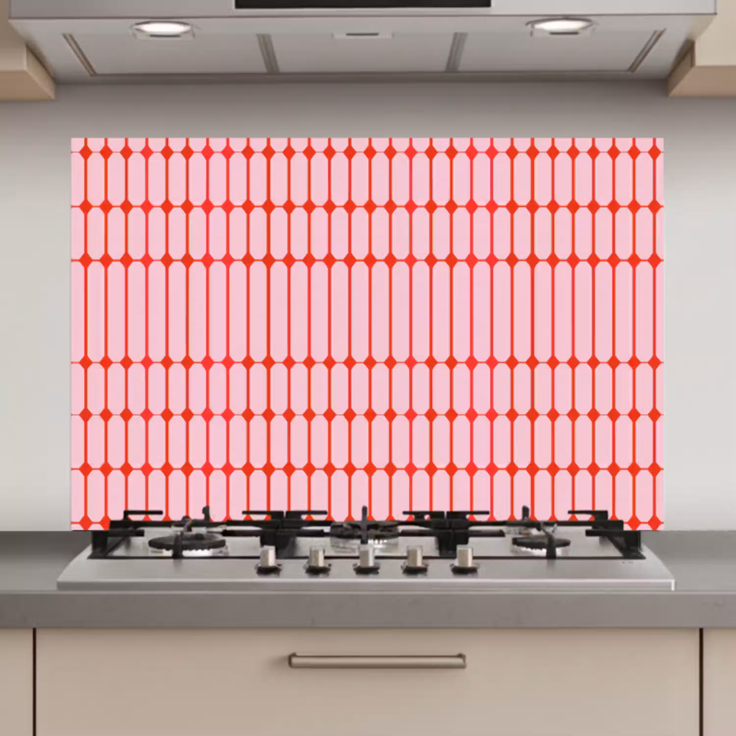 Geometrisch - Minimalistisch - Rood - Roze keuken achterwand spatscherm klein 900 -3d_website